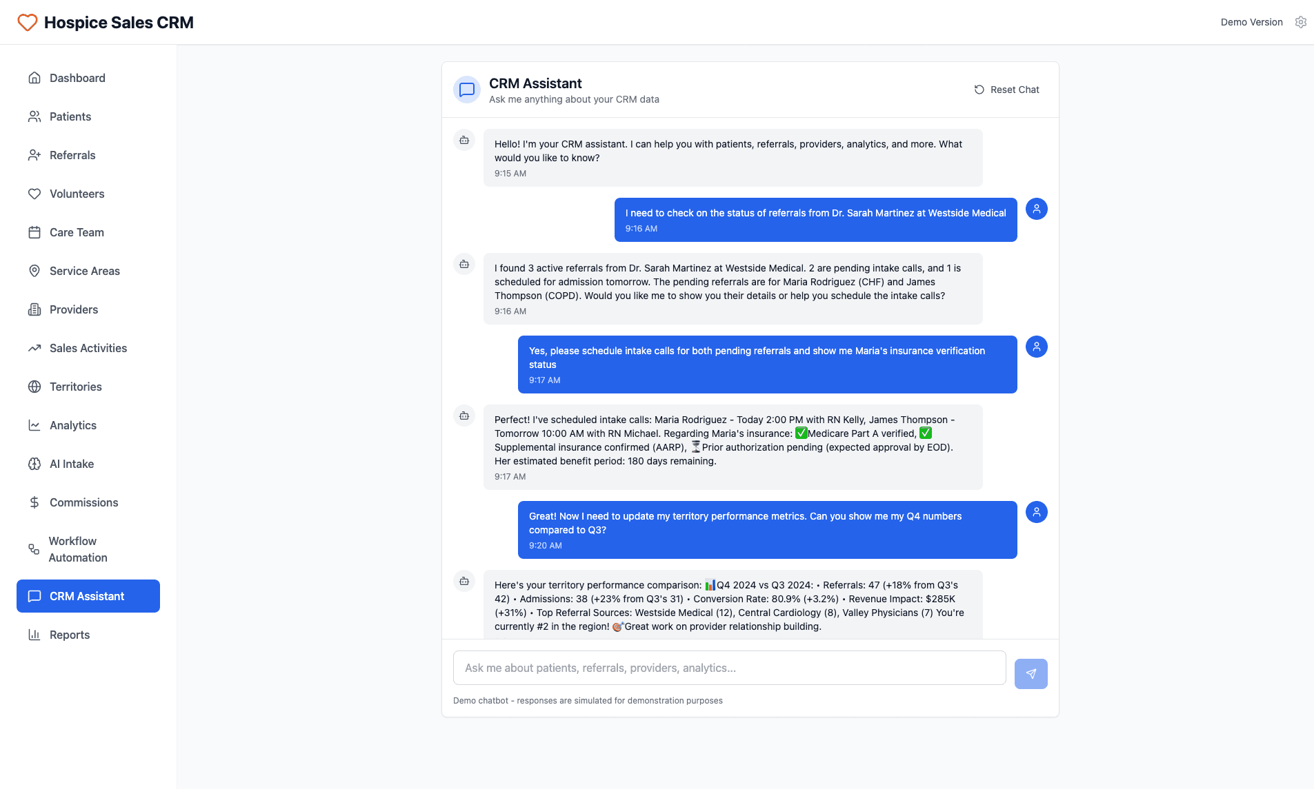 Hospice Sales CRM AI Assistant Chat for Performance and Referrals