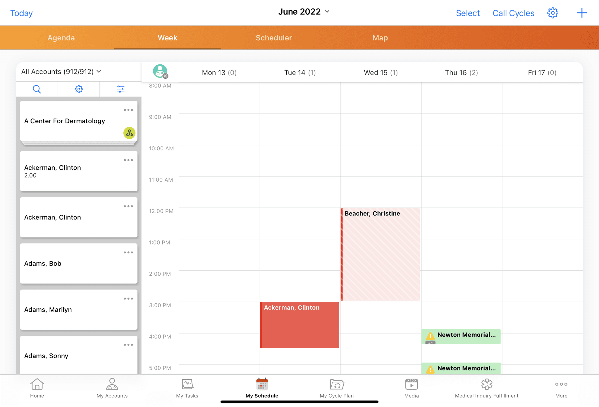 June 2022 Schedule Week View with Appointments