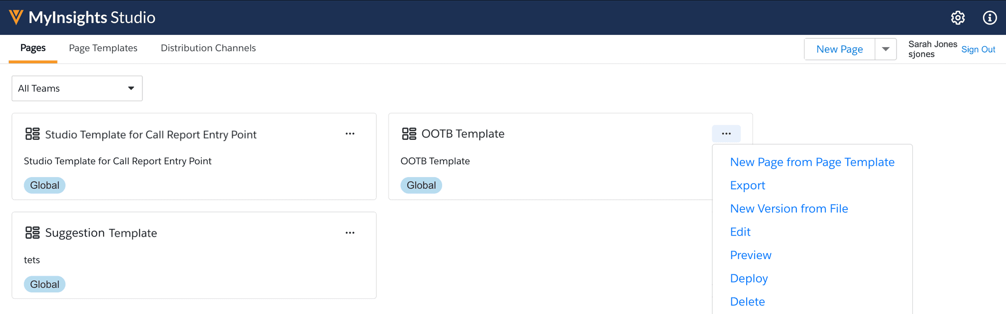 MyInsights Studio Pages: Templates and Actions Overview