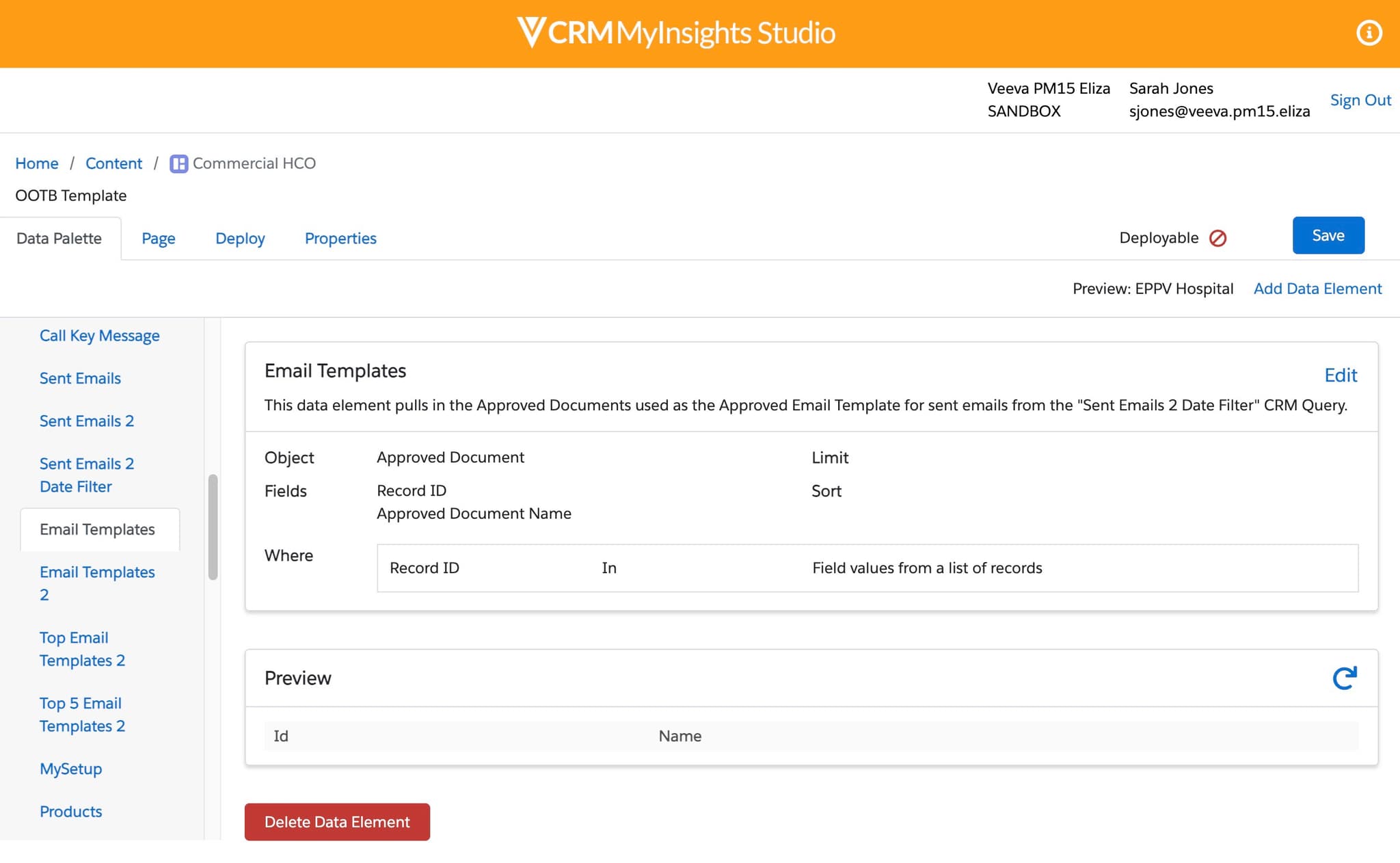 VCRM MyInsights Studio: Email Template Configuration and Preview