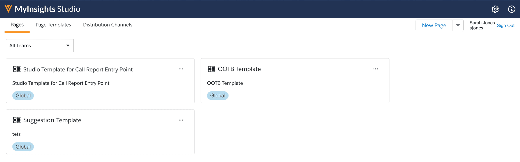 MyInsights Studio Page Templates and Distribution Channels