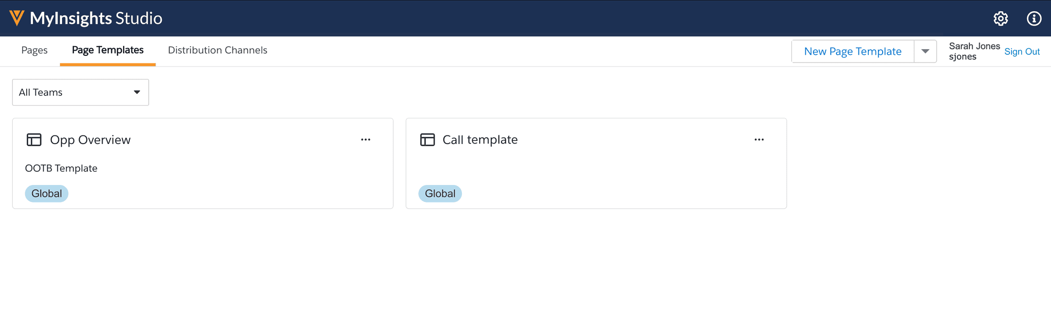 MyInsights Studio Page Templates Management Interface Overview