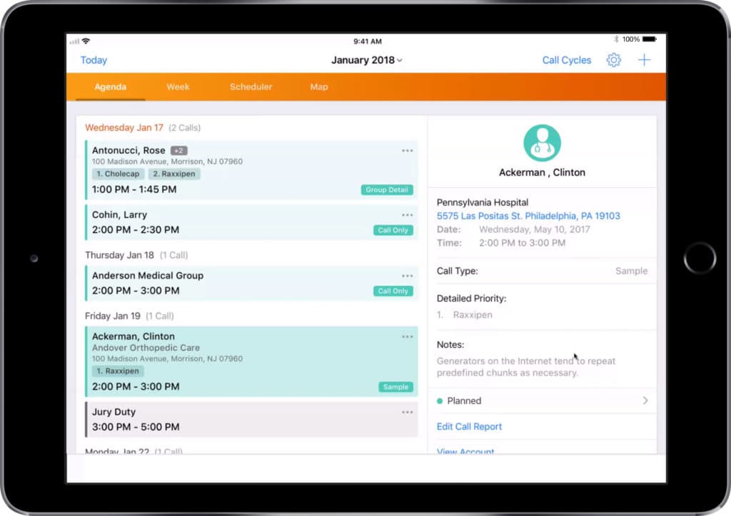 iPad Calendar View with Call Scheduling and Details