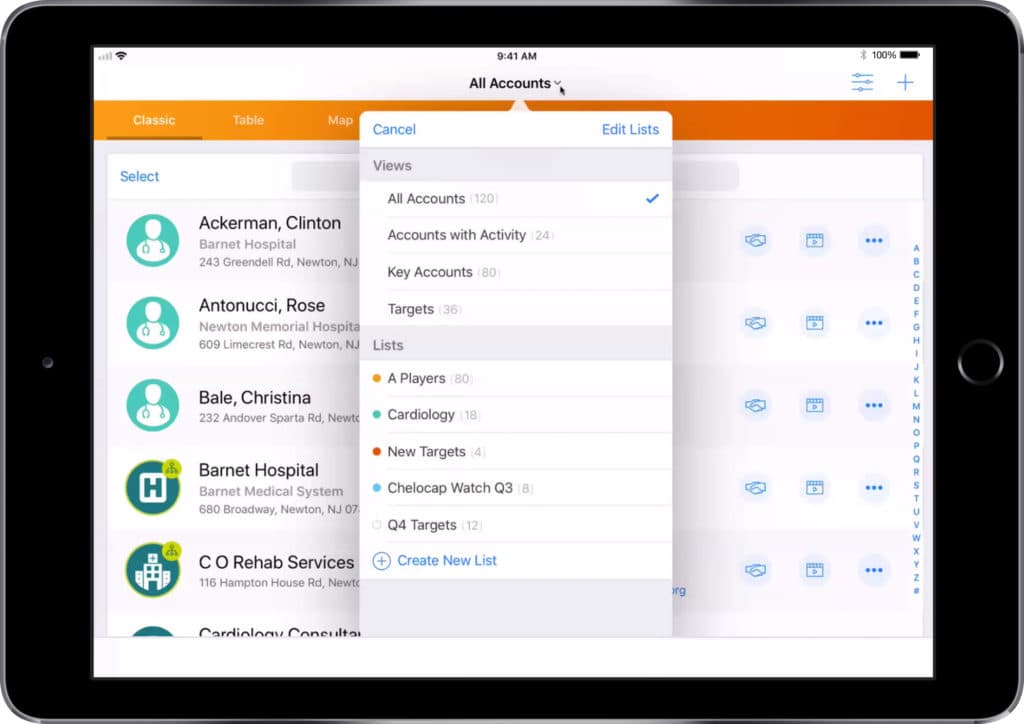 iPad App: Account List with View Selection Popup