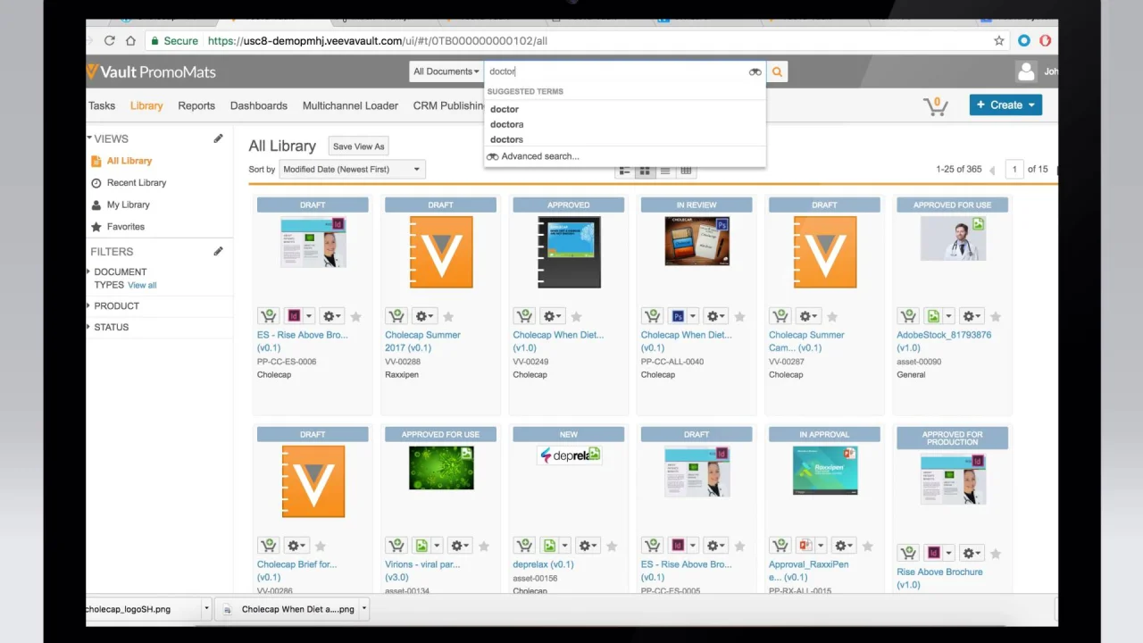 Vault PromoMats Document Library with Doctor Search Results