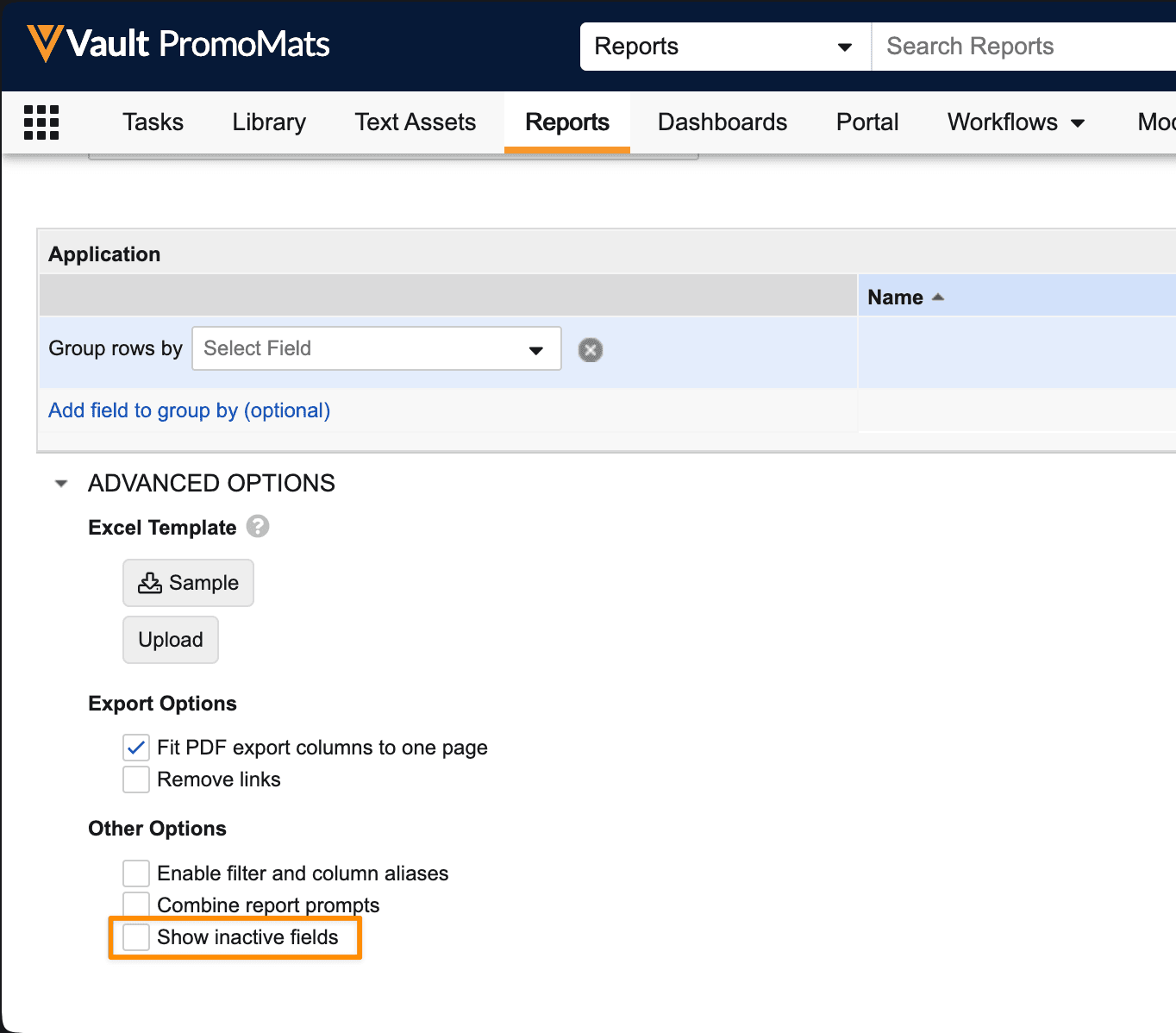 Vault PromoMats Reports: Application and Advanced Options Configuration