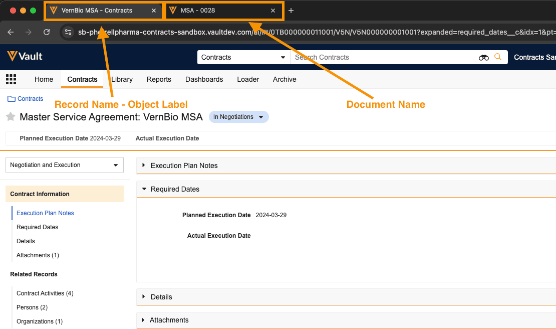 Vault Contract Management System Showing MSA Details