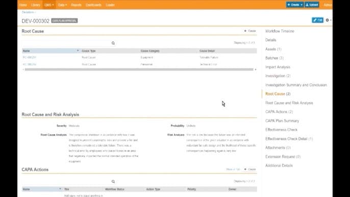Risk Analysis Dashboard with Root Cause and CAPA Actions