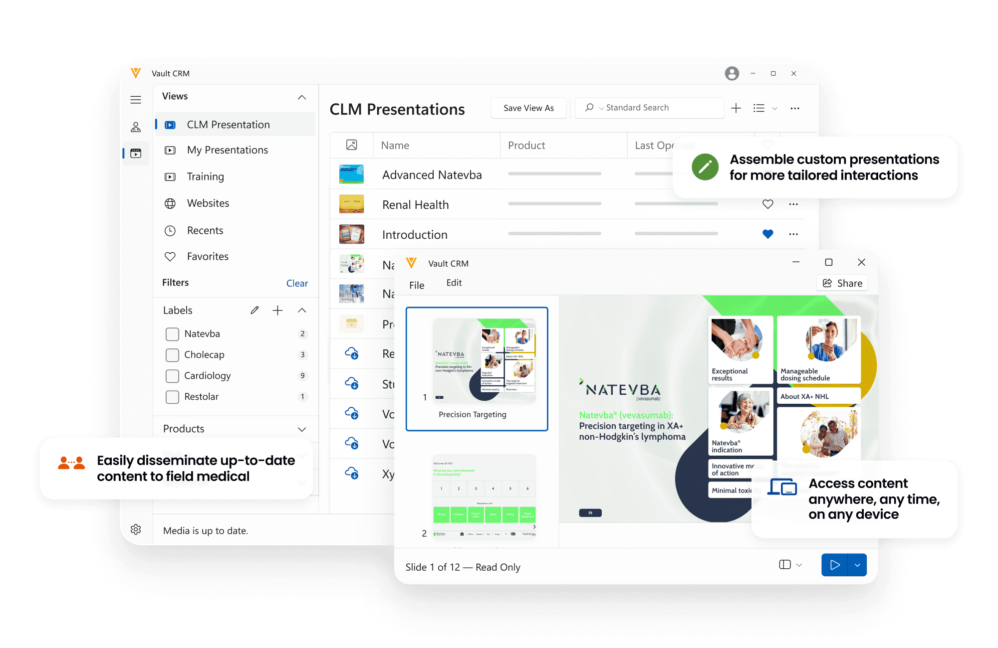 Vault CRM: CLM Presentations and Content Management Interface
