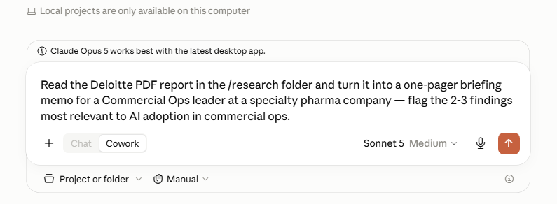 Cowork prompt: read the Deloitte PDF report and turn it into a one-pager briefing memo